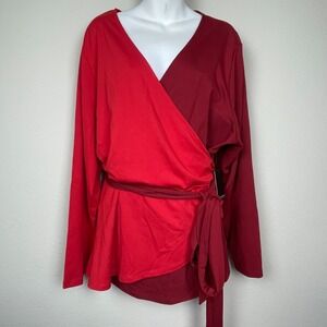 NWT Eloquii Colorblock Wrap Top Red Maroon‎ Plus Size 28 Career